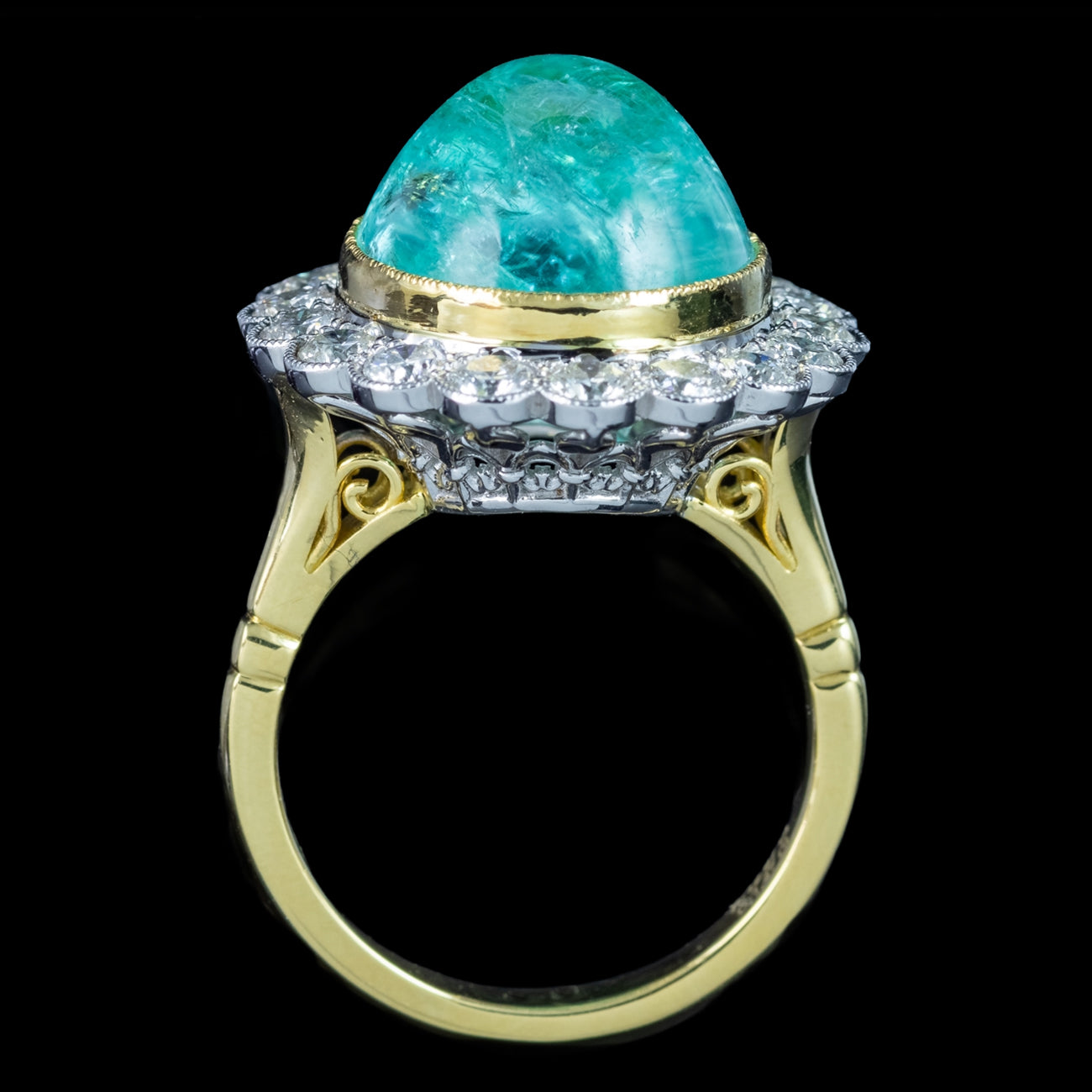 Edwardian Style Paraiba Tourmaline Diamond Cocktail Ring 12.87ct Tourmaline