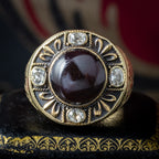 Antique Victorian Mourning Bishop Ring Garnet Diamond Inscribed Abbot Leo 1888