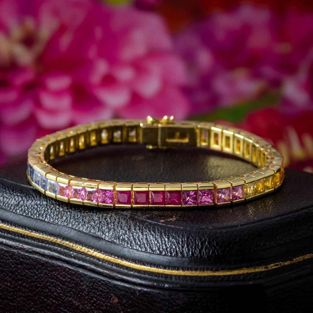 Vintage Rainbow Sapphire Tennis Bracelet 18ct Gold