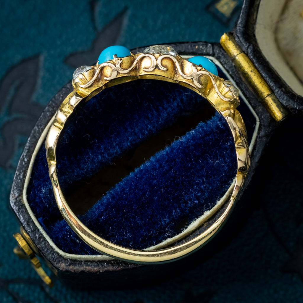 Antique Georgian Turquoise Diamond Five Stone Ring