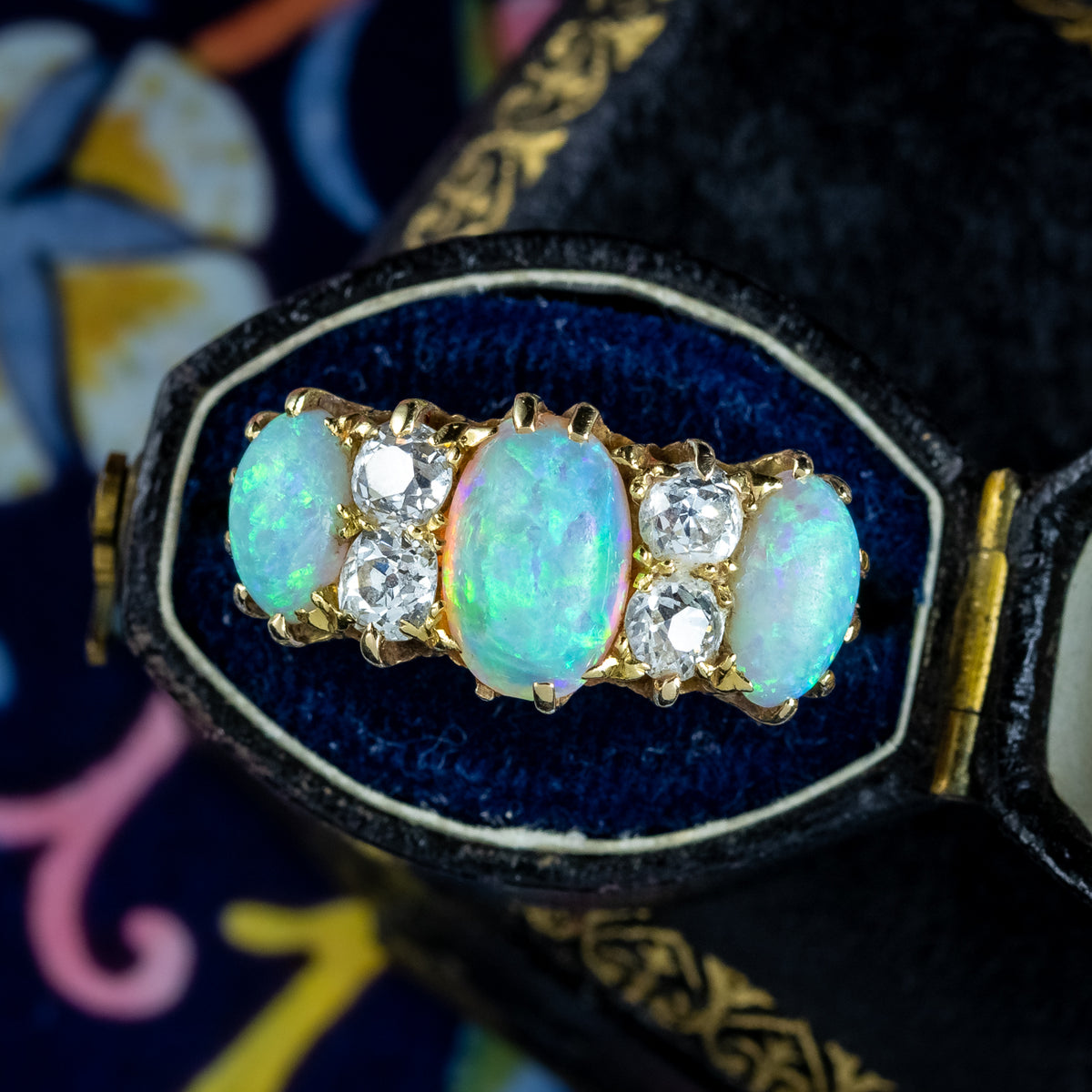 Antique Victorian Opal Diamond Ring 2.5ct Of Opal