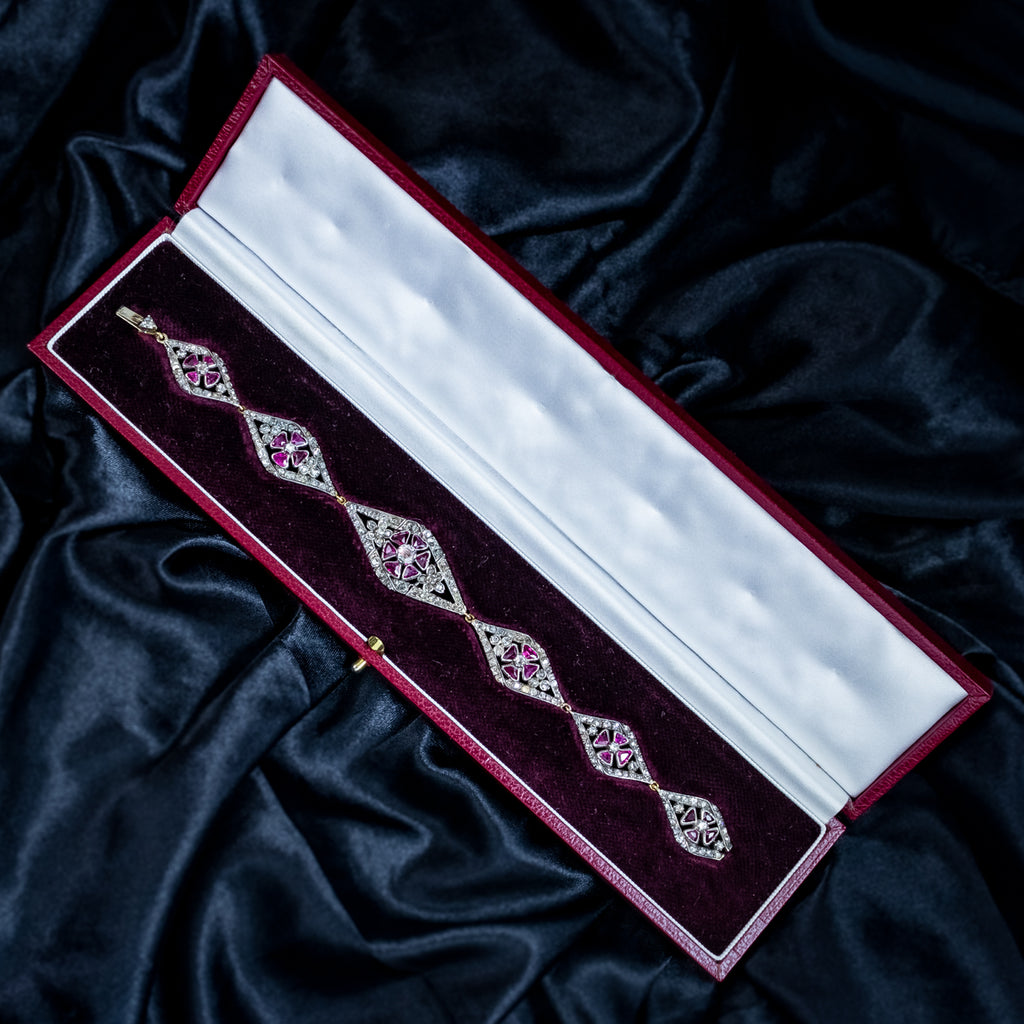 Antique Victorian Diamond Ruby Bracelet Silver Gold With Box
