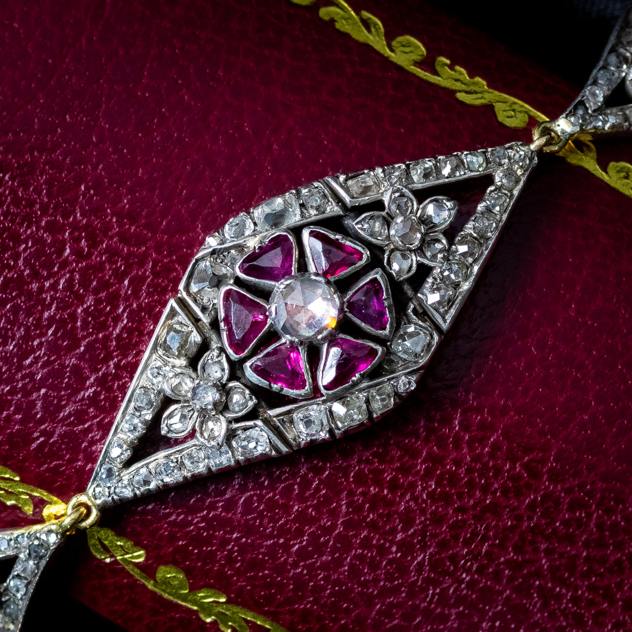 Antique Victorian Diamond Ruby Bracelet Silver Gold With Box