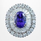 Art Deco Style Tanzanite Diamond Cocktail Cluster Ring 3.87ct Tanzanite With Valuation