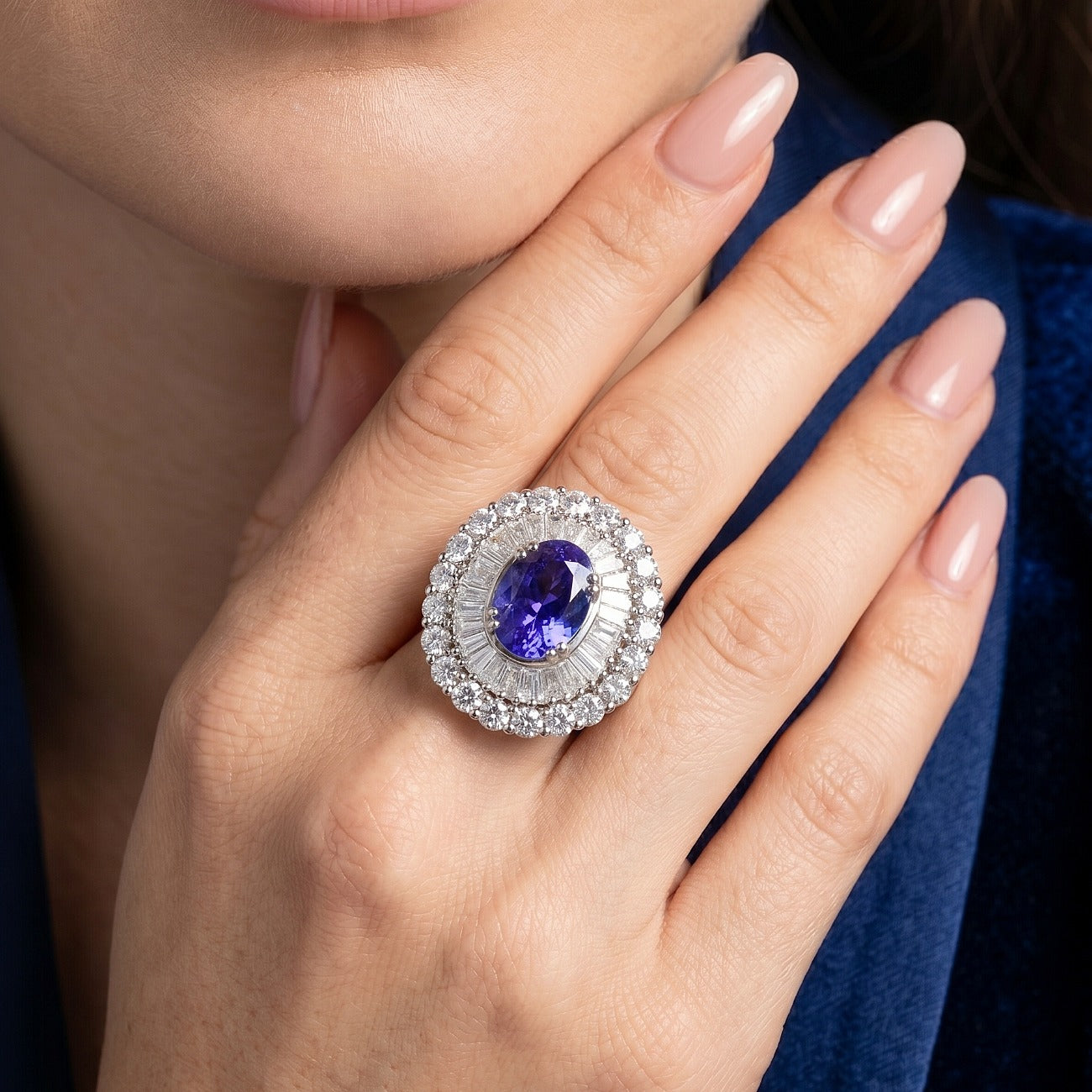 Art Deco Style Tanzanite Diamond Cocktail Cluster Ring 3.87ct Tanzanite With Valuation Secondary image