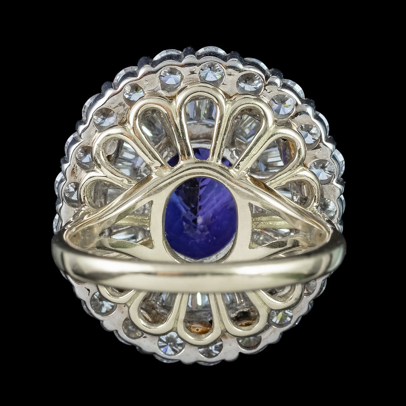 Art Deco Style Tanzanite Diamond Cocktail Cluster Ring 3.87ct Tanzanite With Valuation