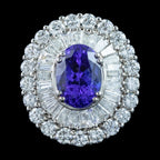 Art Deco Style Tanzanite Diamond Cocktail Cluster Ring 3.87ct Tanzanite With Valuation
