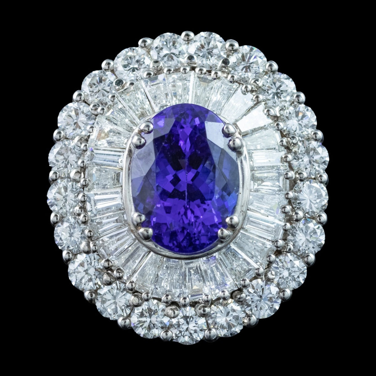 Art Deco Style Tanzanite Diamond Cocktail Cluster Ring 3.87ct Tanzanite With Valuation