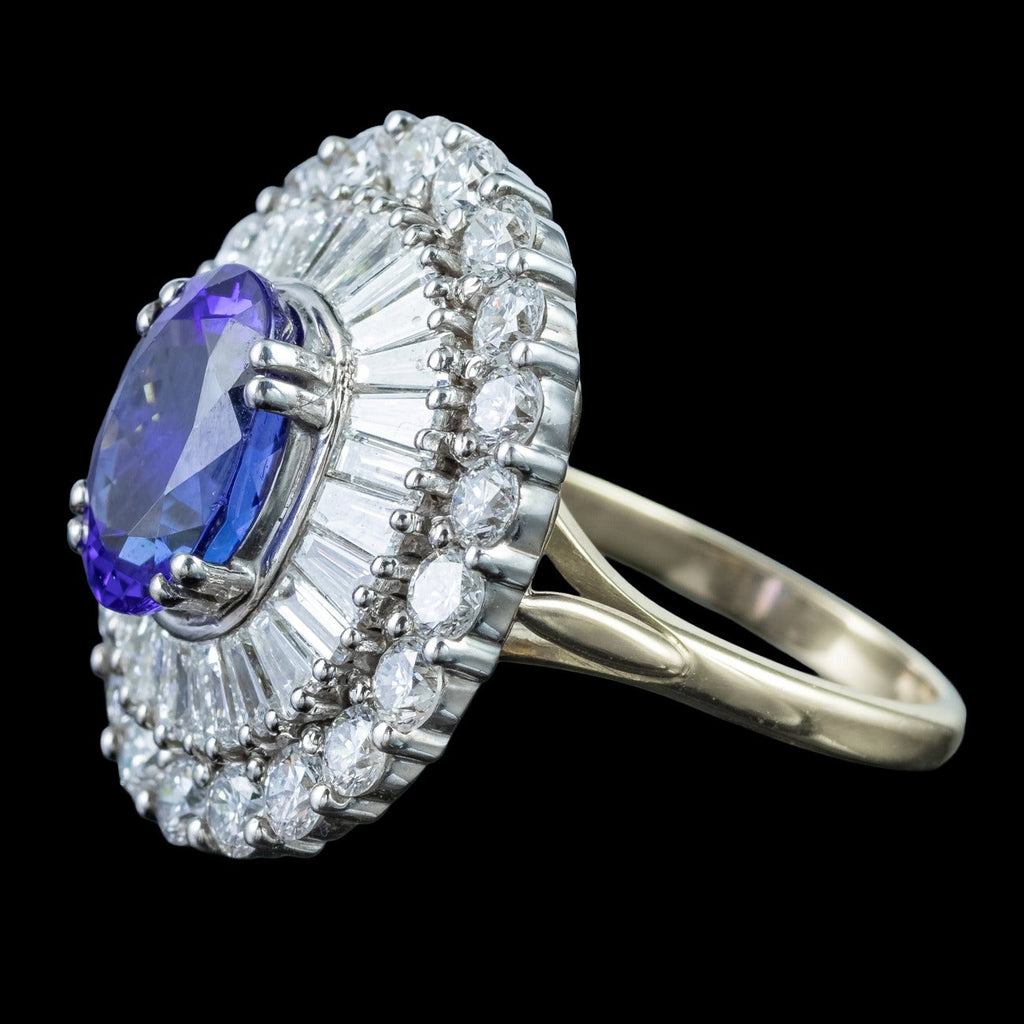 Art Deco Style Tanzanite Diamond Cocktail Cluster Ring 3.87ct Tanzanite With Valuation
