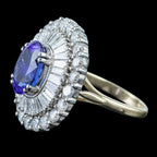 Art Deco Style Tanzanite Diamond Cocktail Cluster Ring 3.87ct Tanzanite With Valuation