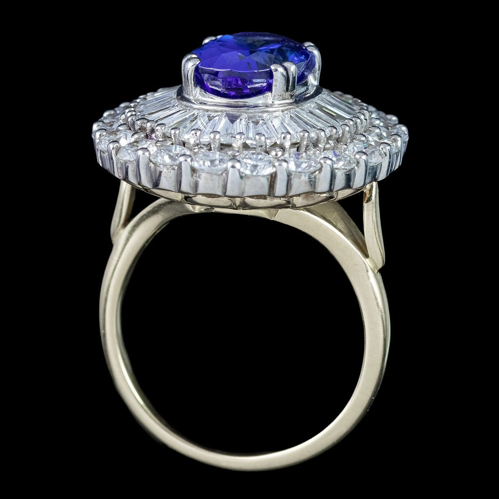 Art Deco Style Tanzanite Diamond Cocktail Cluster Ring 3.87ct Tanzanite With Valuation