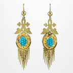Antique Victorian Etruscan Turquoise Drop Earrings 18ct Gold