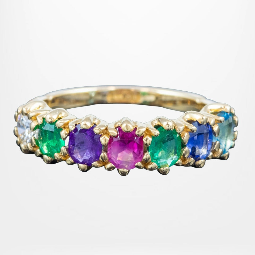 Victorian Style Multi-Gemstone Acrostic Band Ring Spells Dearest Main image