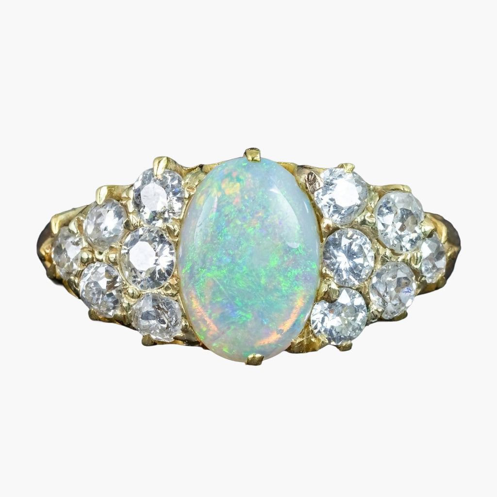 Antique Victorian Opal Diamond Cluster Ring 1.1ct Opal