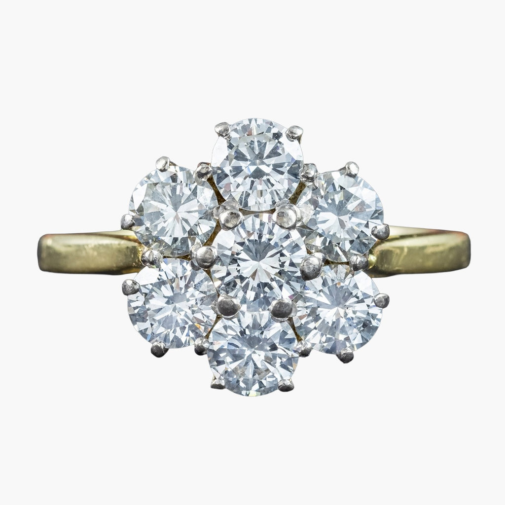 Vintage Diamond Cluster Ring 2.1ct Total Dated 1981