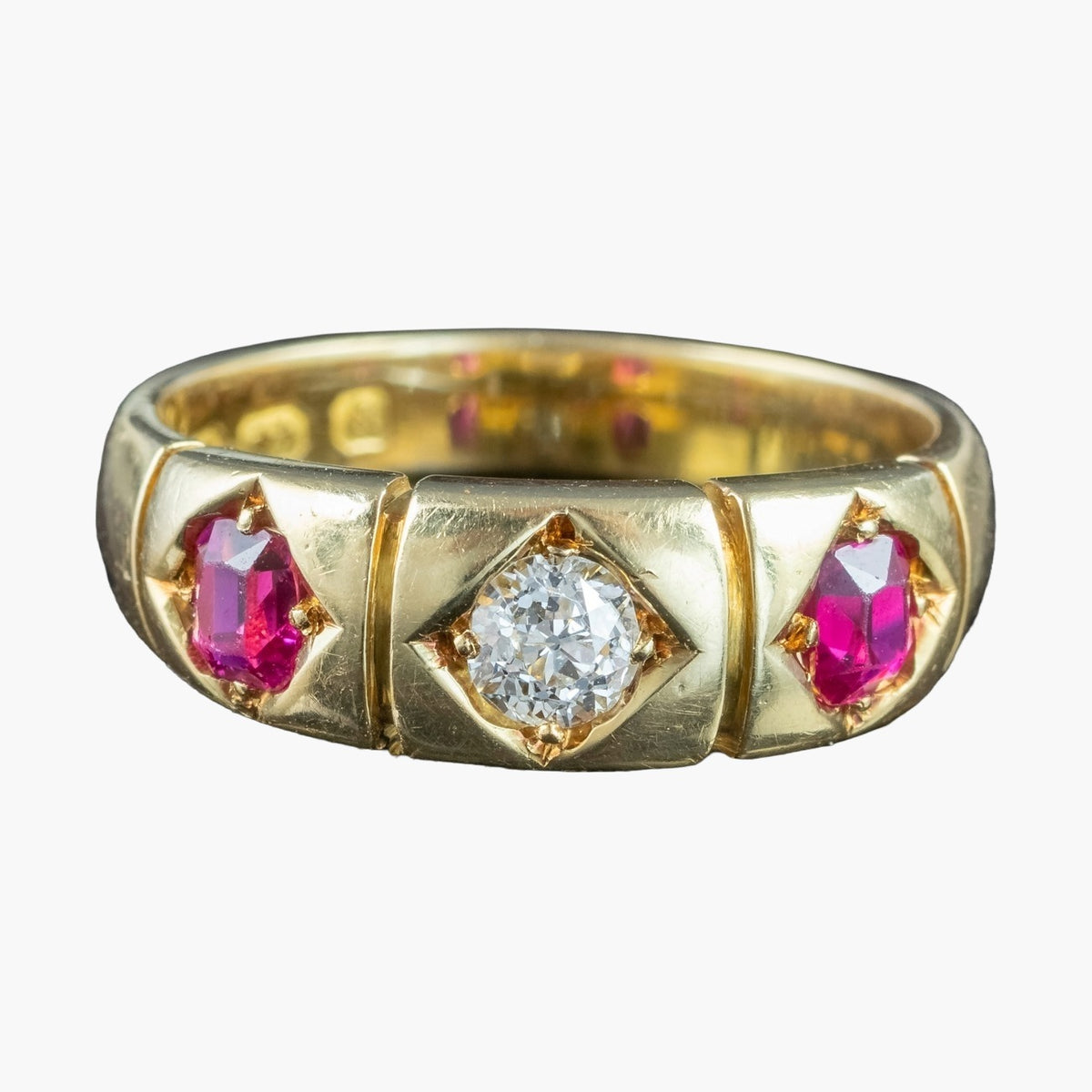 Antique Victorian Ruby Diamond Trilogy Ring Dated 1875