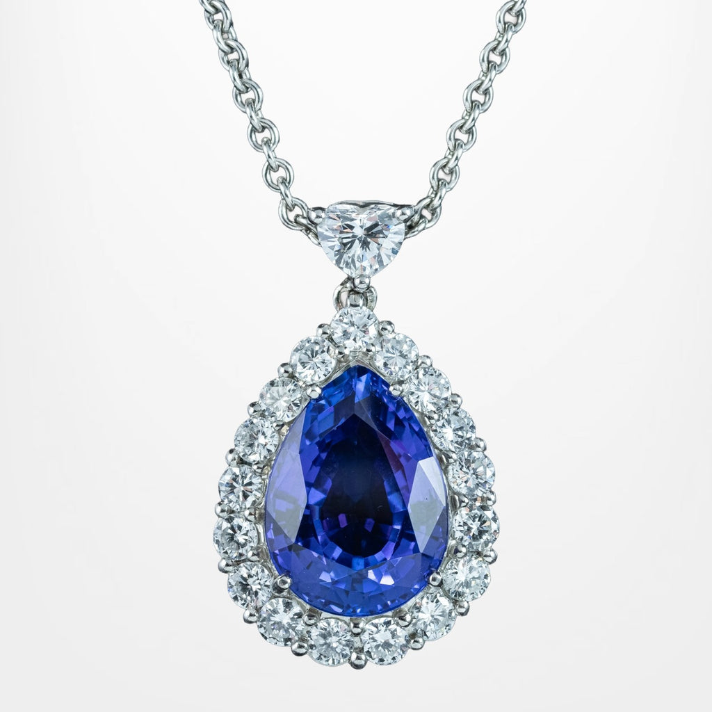 Edwardian Style Tanzanite Diamond Teardrop Pendant Necklace 8ct Tanzanite