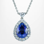 Edwardian Style Tanzanite Diamond Teardrop Pendant Necklace 8ct Tanzanite