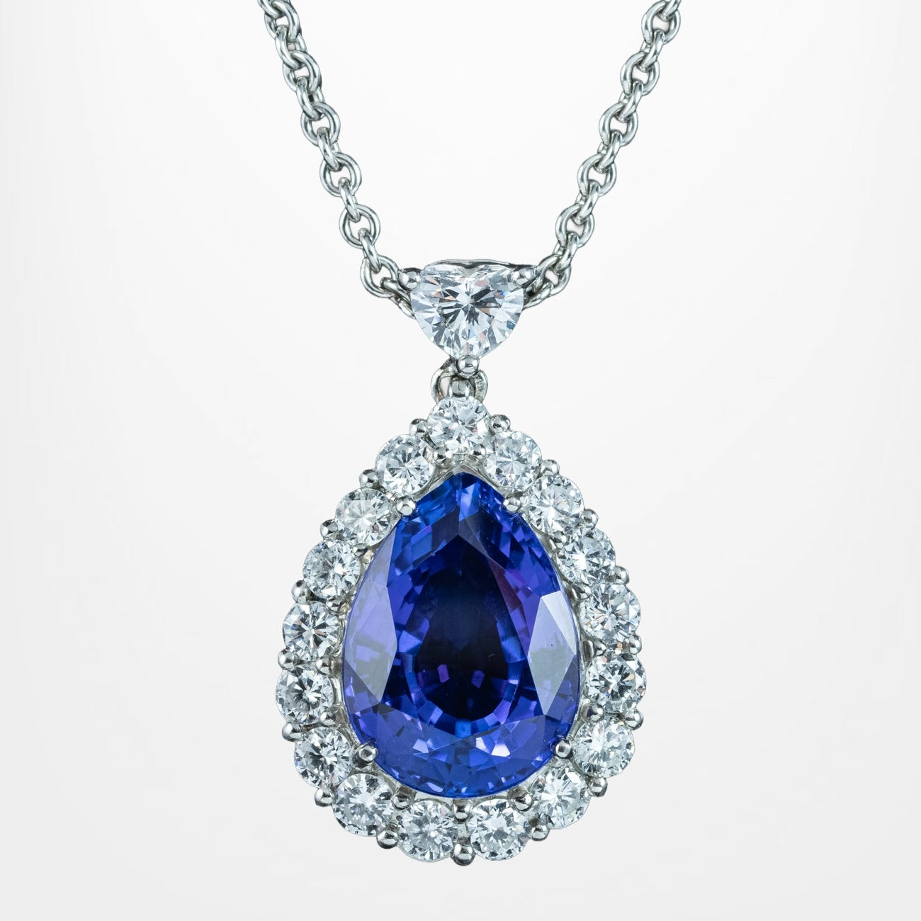 Edwardian Style Tanzanite Diamond Teardrop Pendant Necklace 8ct Tanzanite