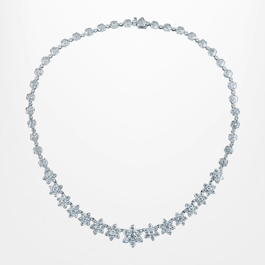 Edwardian Style Diamond Flower Riviere Necklace 18ct Gold 8ct Total