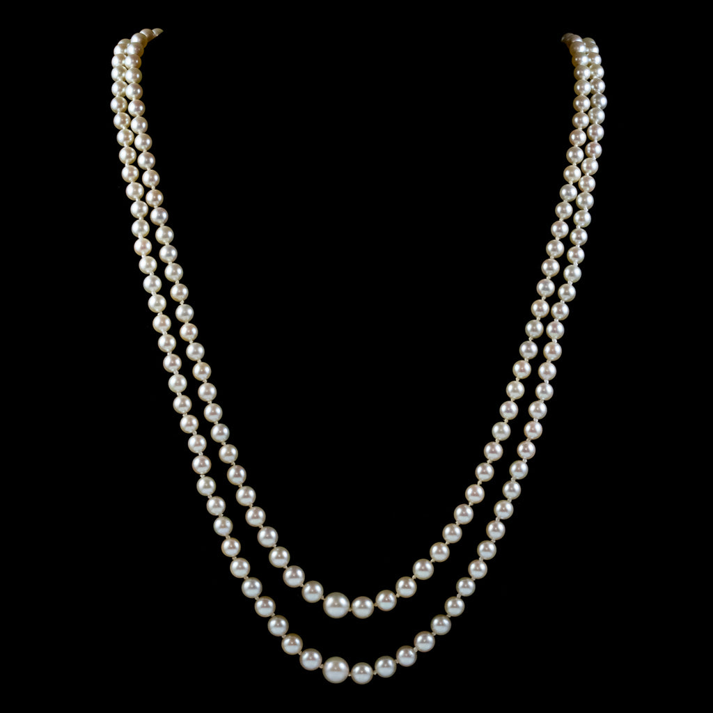 Vintage Double Strand Pearl Necklace Ruby Diamond Clasp With Cert