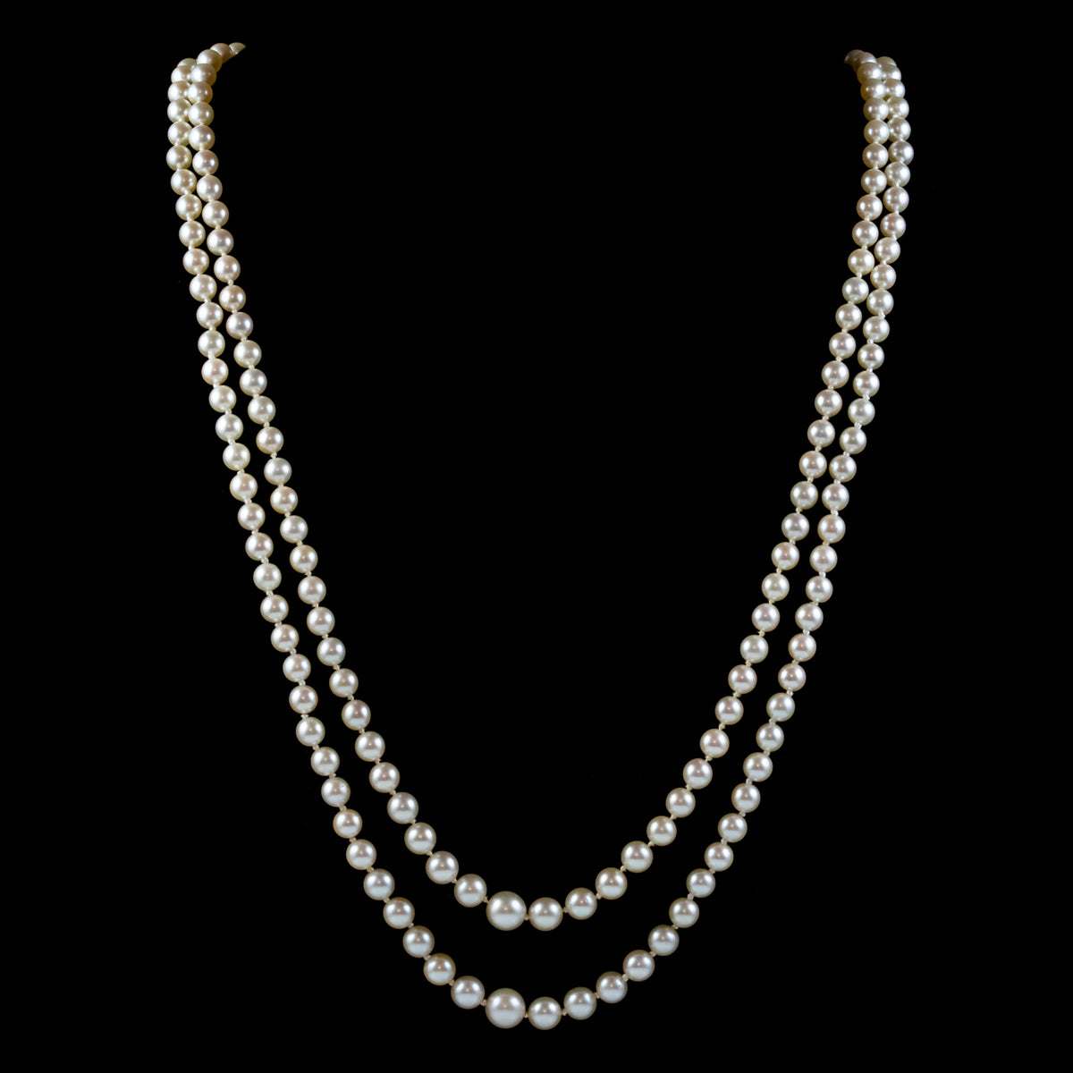 Vintage Double Strand Pearl Necklace Ruby Diamond Clasp With Cert