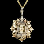 Antique Victorian Angel Skin Coral Diamond Pearl Flower Pendant Necklace
