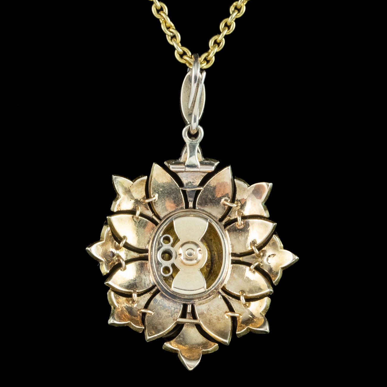 Antique Victorian Angel Skin Coral Diamond Pearl Flower Pendant Necklace