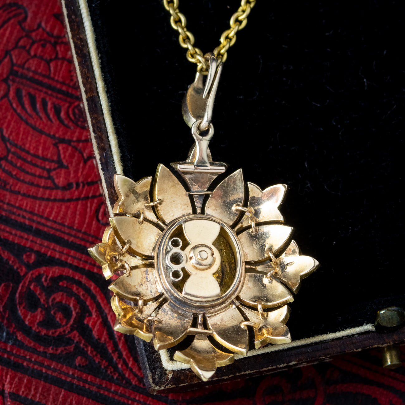 Antique Victorian Angel Skin Coral Diamond Pearl Flower Pendant Necklace Secondary image