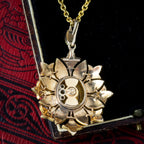 Antique Victorian Angel Skin Coral Diamond Pearl Flower Pendant Necklace