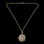 Antique Victorian Angel Skin Coral Diamond Pearl Flower Pendant Necklace