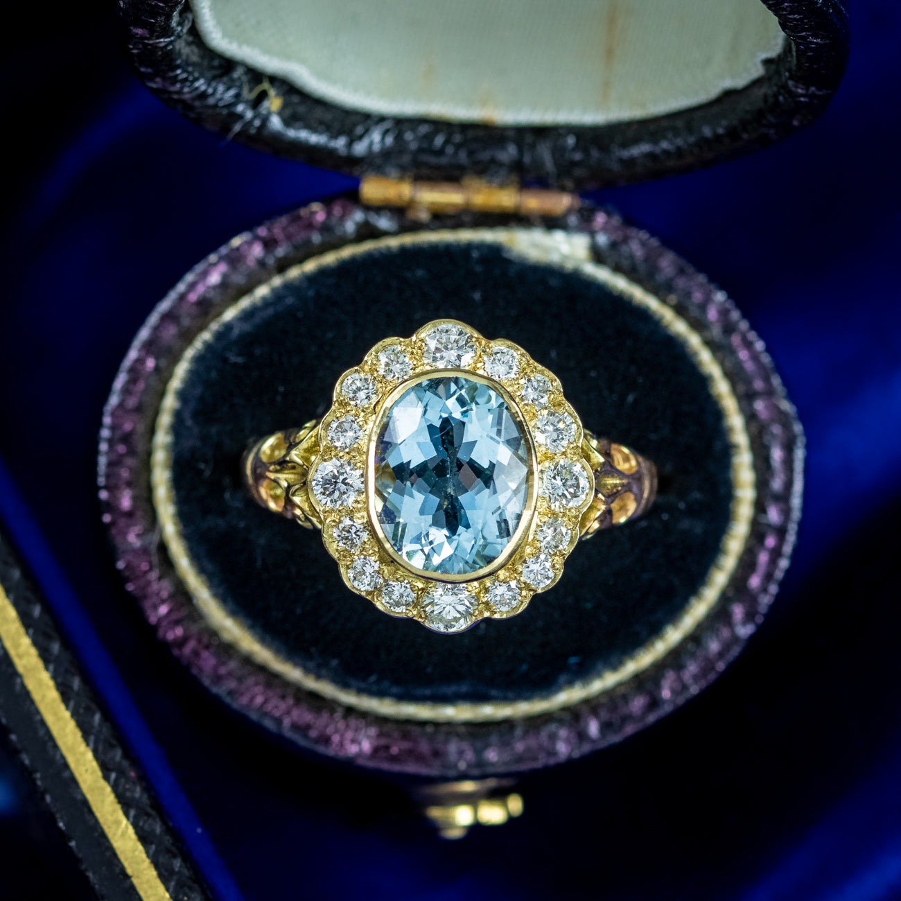 Victorian Style Aquamarine Diamond Cluster Ring 2.5ct Aqua
