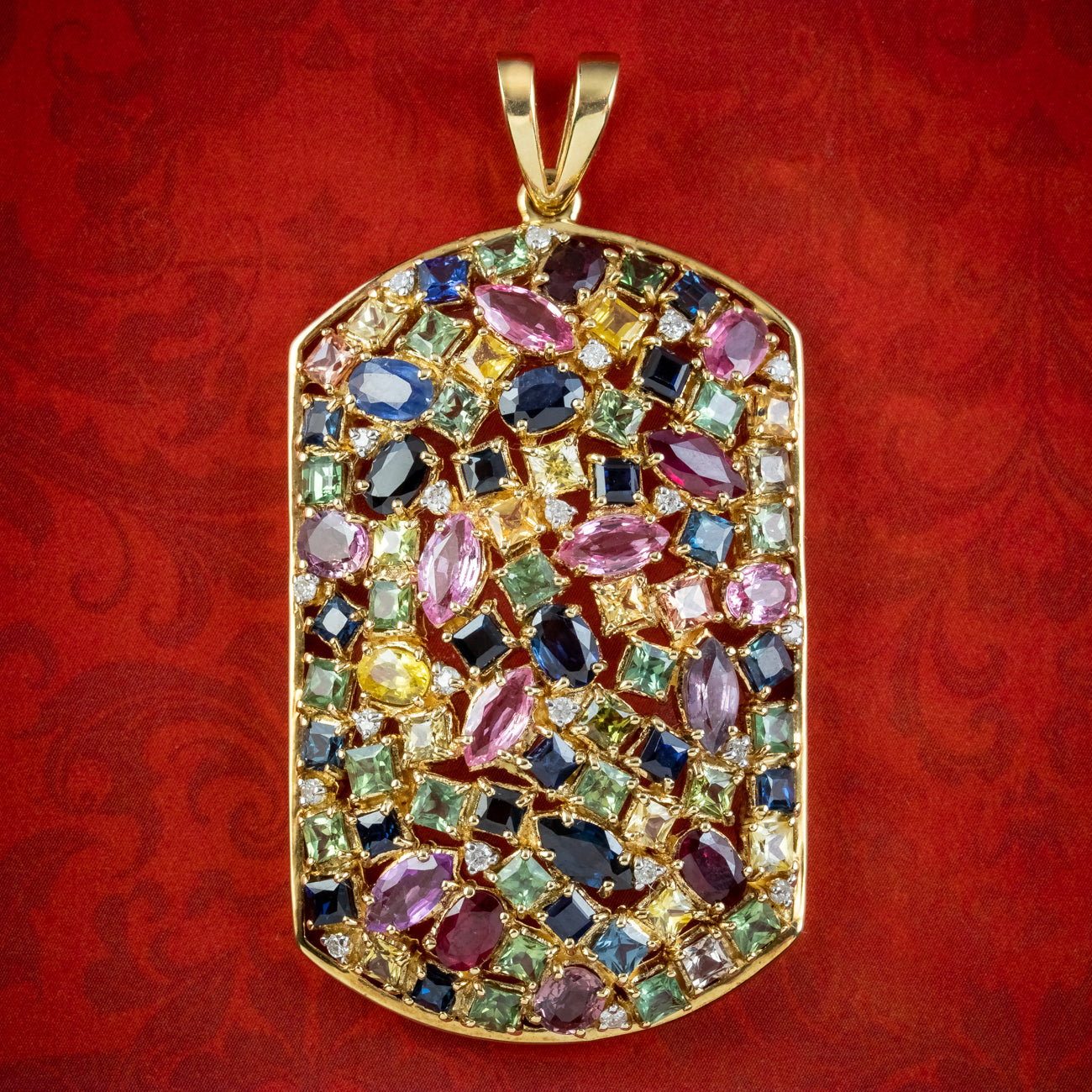 Victorian Style Harlequin Gemstone Pendant 9ct Gold  Main image