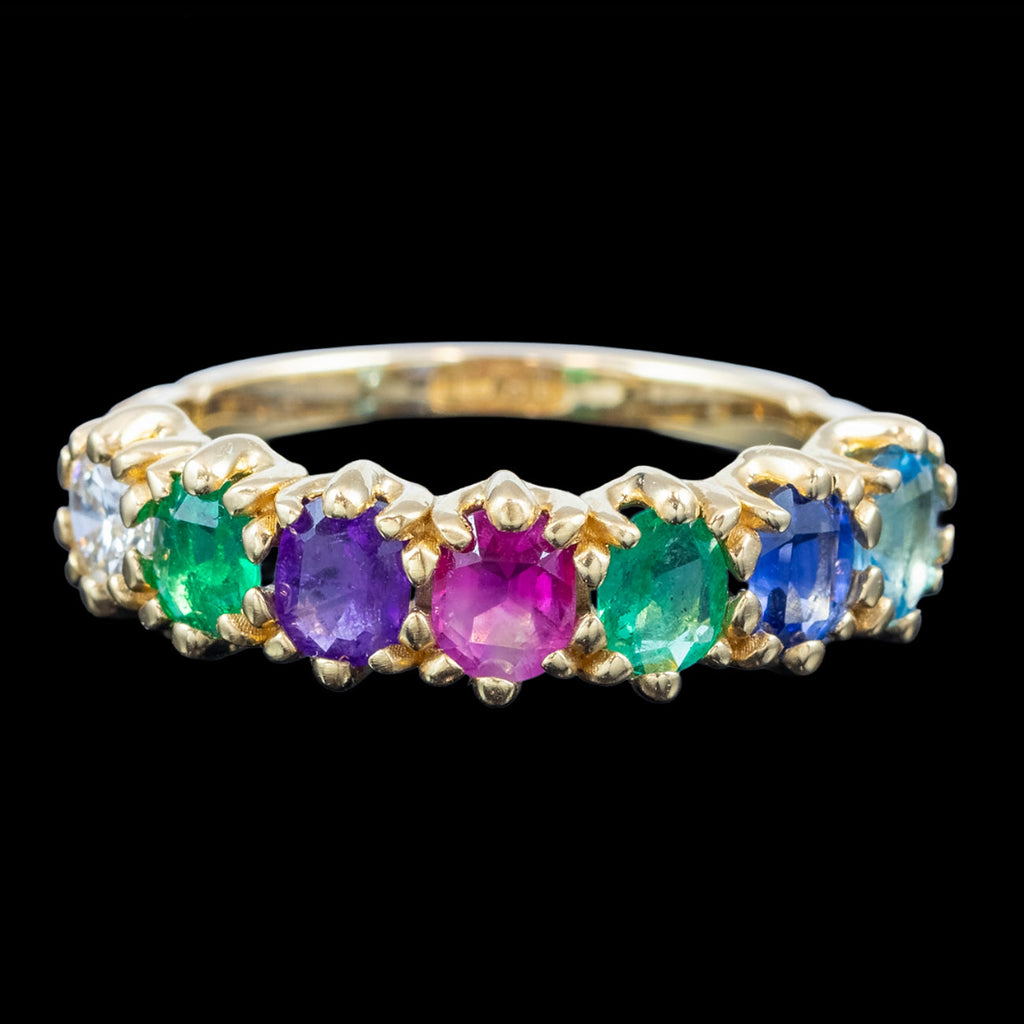 Victorian Style Multi-Gemstone Acrostic Band Ring Spells Dearest 