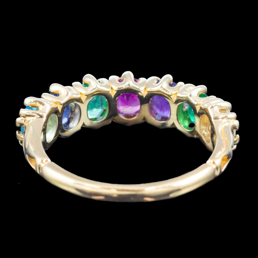 Victorian Style Multi-Gemstone Acrostic Band Ring Spells Dearest 