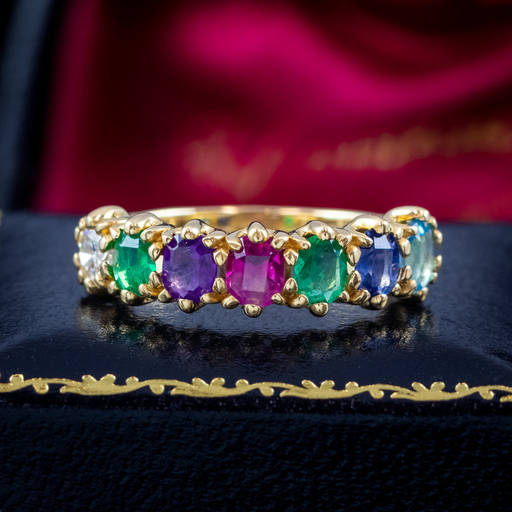 Victorian Style Multi-Gemstone Acrostic Band Ring Spells Dearest 