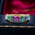 Victorian Style Multi-Gemstone Acrostic Band Ring Spells Dearest 
