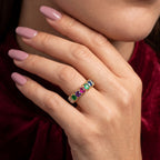 Victorian Style Multi-Gemstone Acrostic Band Ring Spells Dearest 