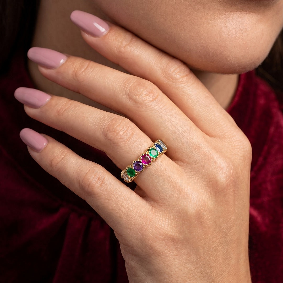 Victorian Style Multi-Gemstone Acrostic Band Ring Spells Dearest 