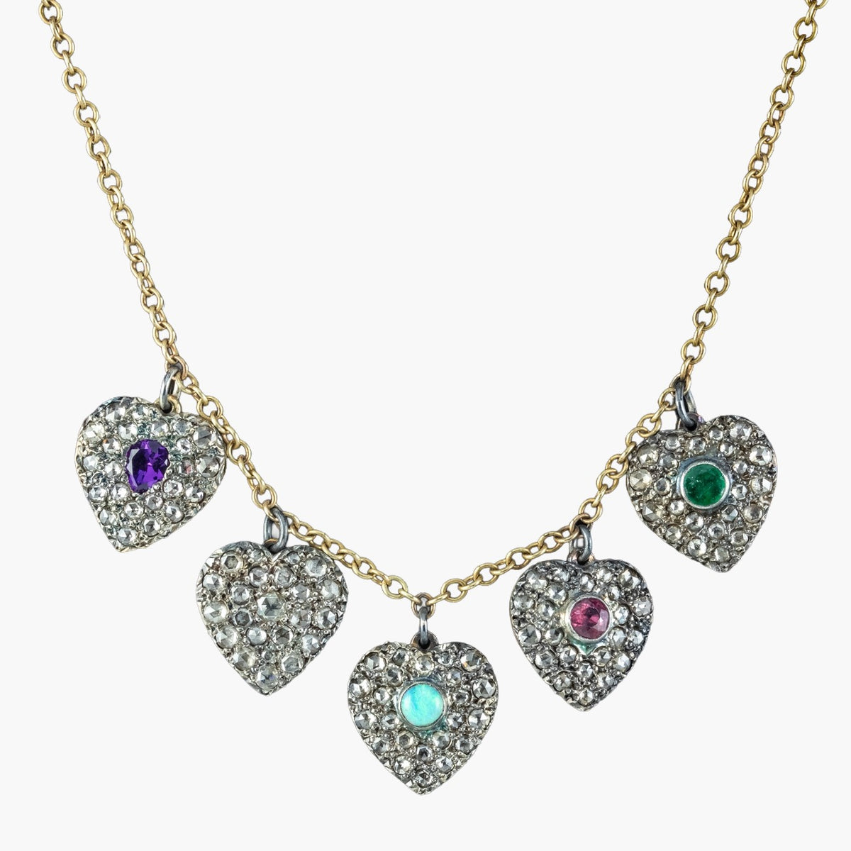 Victorian Style Acrostic Gemstone Adore Heart Charm Necklace Main image