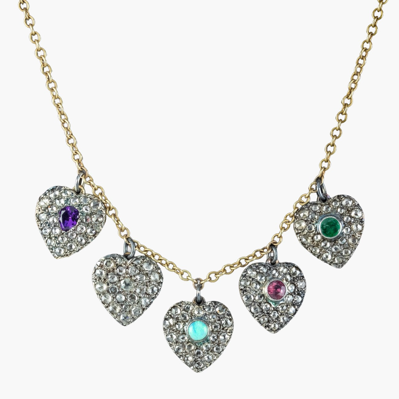 Victorian Style Acrostic Gemstone Adore Heart Charm Necklace