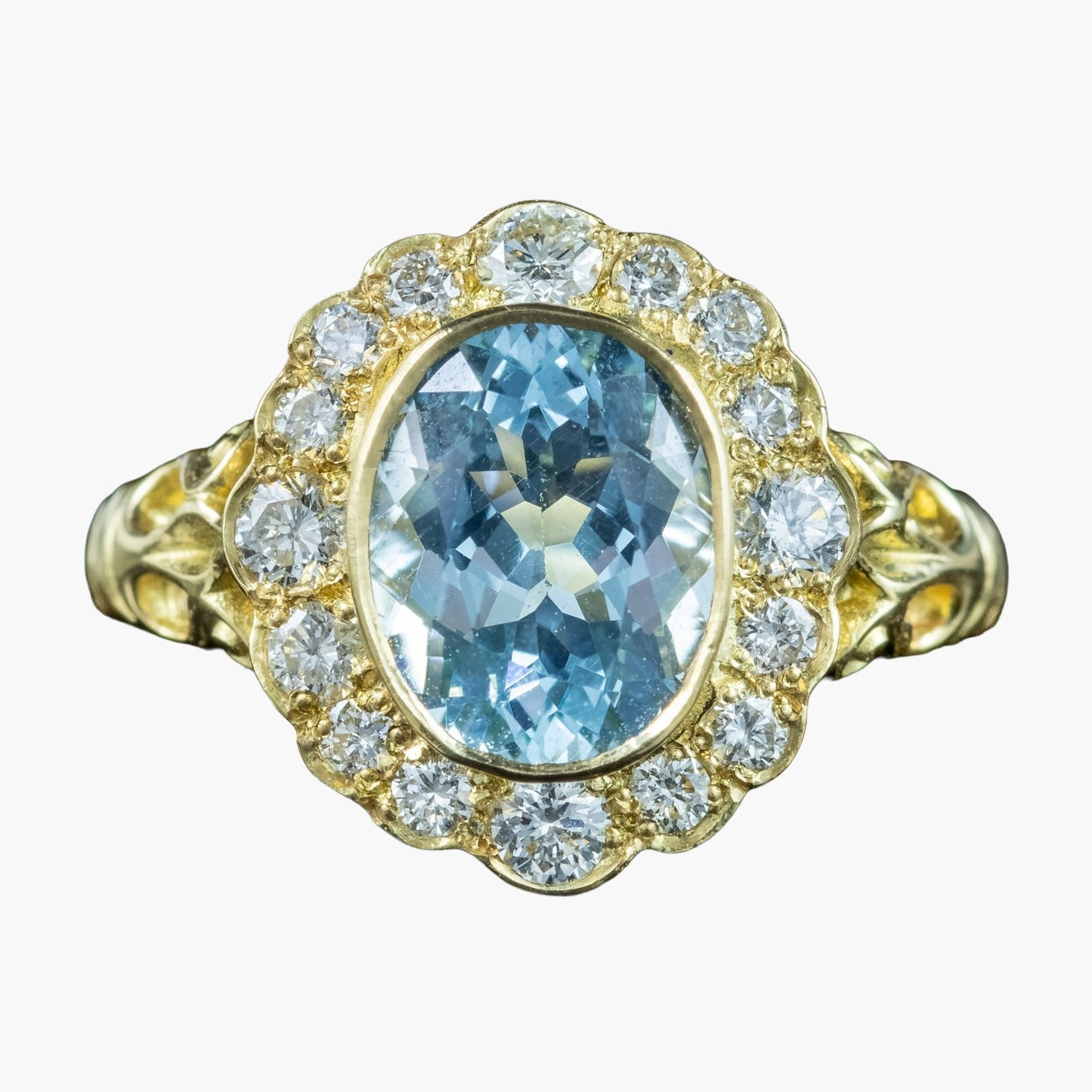Victorian Style Aquamarine Diamond Cluster Ring 2.5ct Aqua Main image