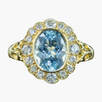 Victorian Style Aquamarine Diamond Cluster Ring 2.5ct Aqua