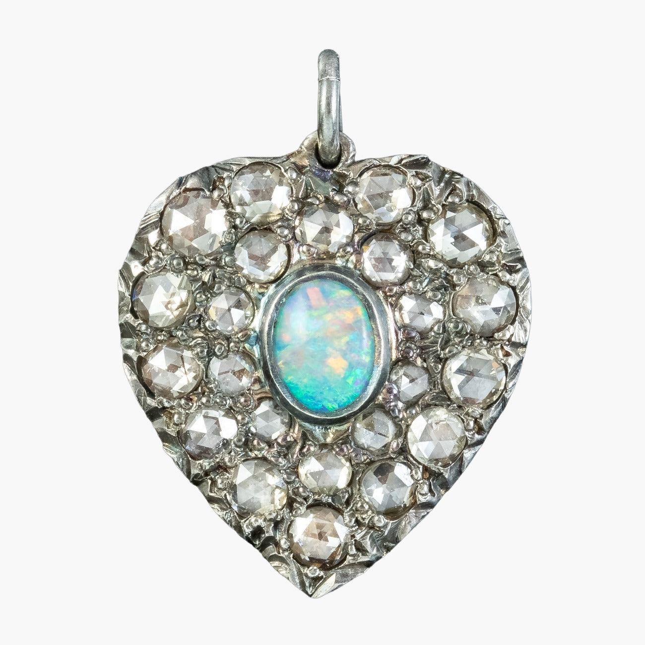 Victorian Style Opal Diamond Heart Pendant Silver 18ct Gold Main image