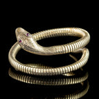 Vintage 9ct Gold Snake Bangle With Ruby Eyes Dated 1975