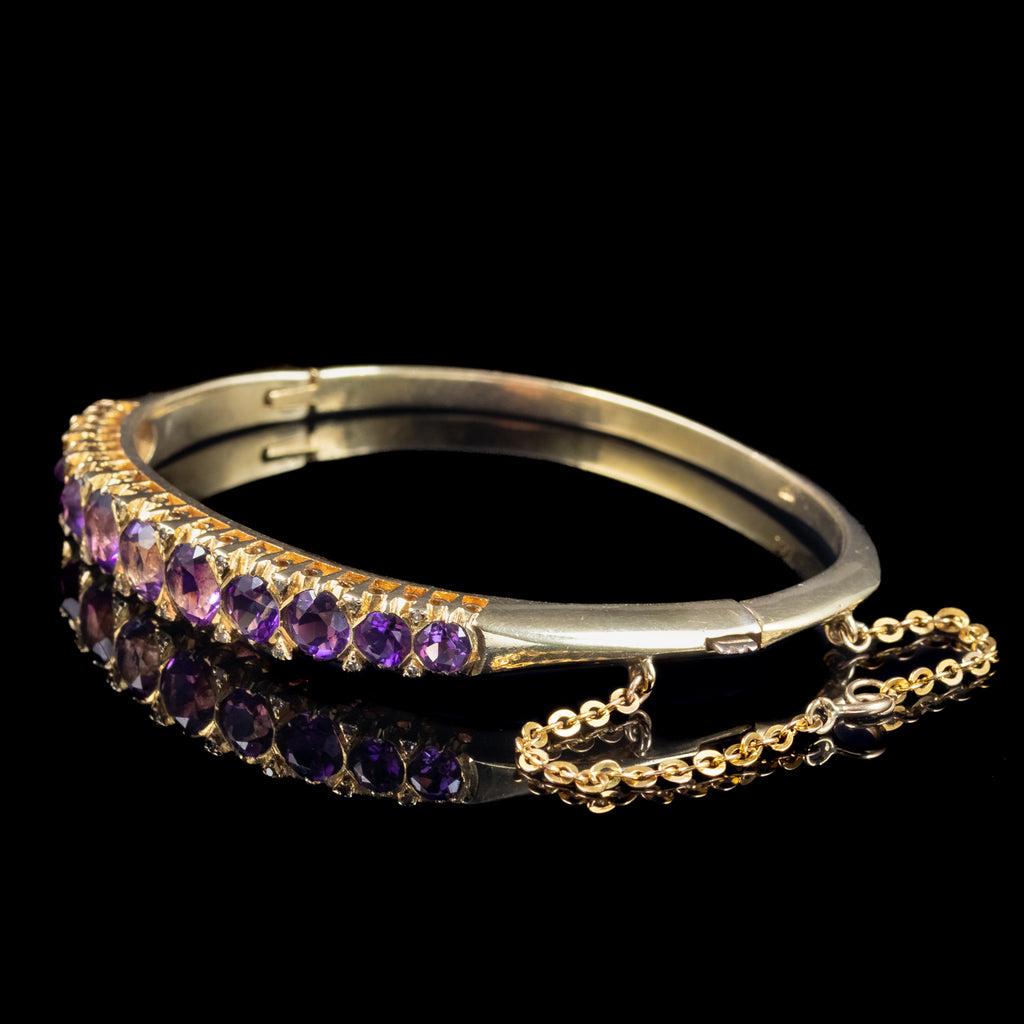 Vintage Amethyst Diamond Bangle 9ct Gold 
