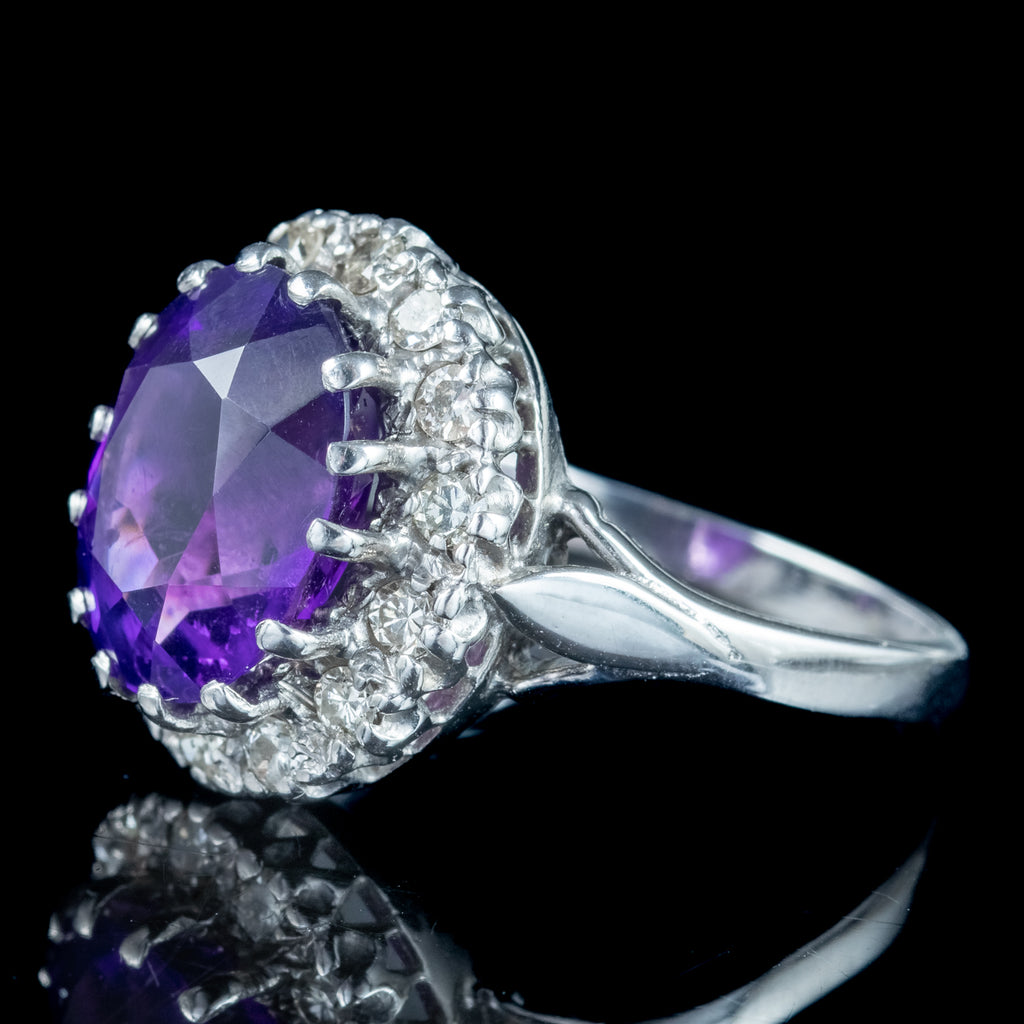 Vintage Amethyst Diamond Cluster Ring 4.5ct Amethyst 