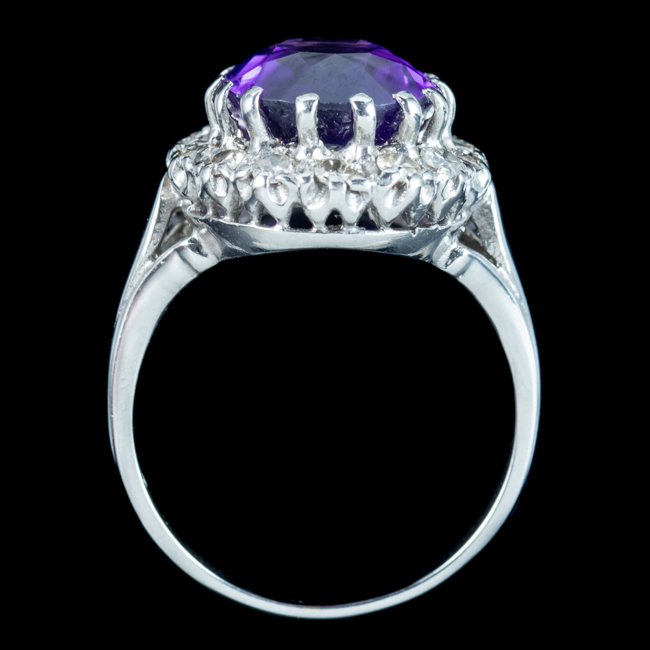 Vintage Amethyst Diamond Cluster Ring 4.5ct Amethyst 