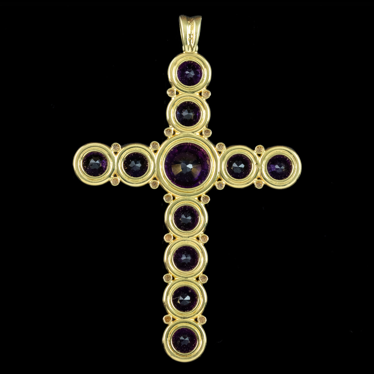 Vintage Amethyst Diamond Cross Pendant 18ct Gold 