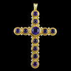 Vintage Amethyst Diamond Cross Pendant 18ct Gold 